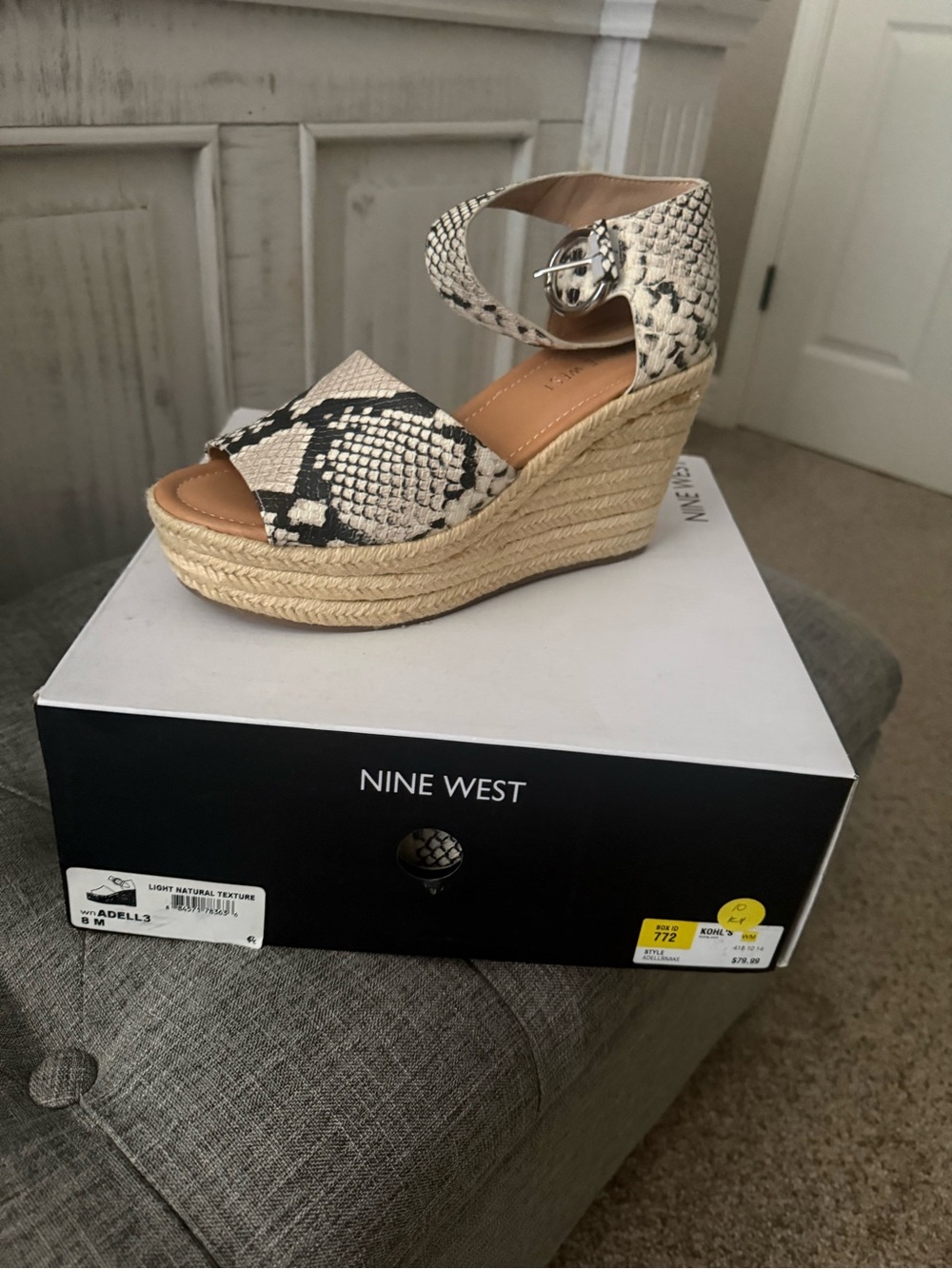 Nine West Snakeskin Espadrille Wedge Sandals in Natural/Black